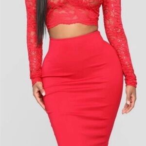 Fashion Nova Red Midi Pencil Skirt for Night Out